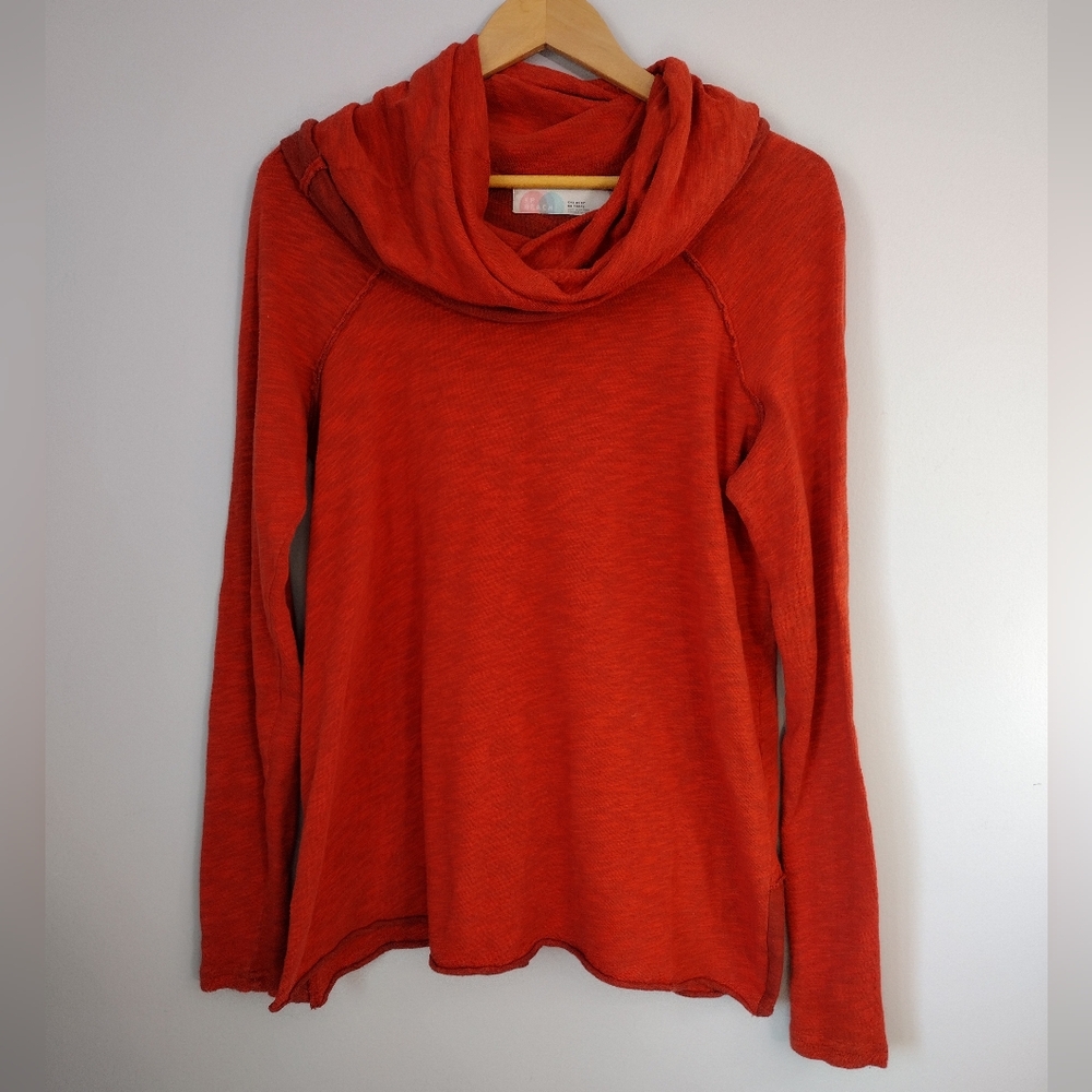 Free People Beach Orange cowl neck long sleeve top‎